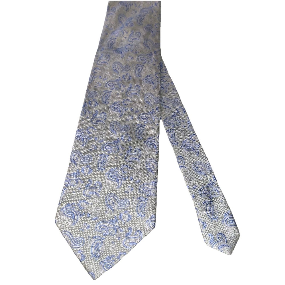 Pierre Cardin Men's NeckTie 100% Silk Blue&Silver Paisley Tie 60"x3.75" - Picture 5 of 6